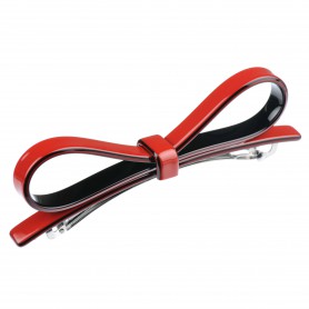 Medium size bow shape Hair barrette in Marlboro red and black