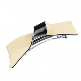 Medium size bow shape Hair barrette in Ivory and black