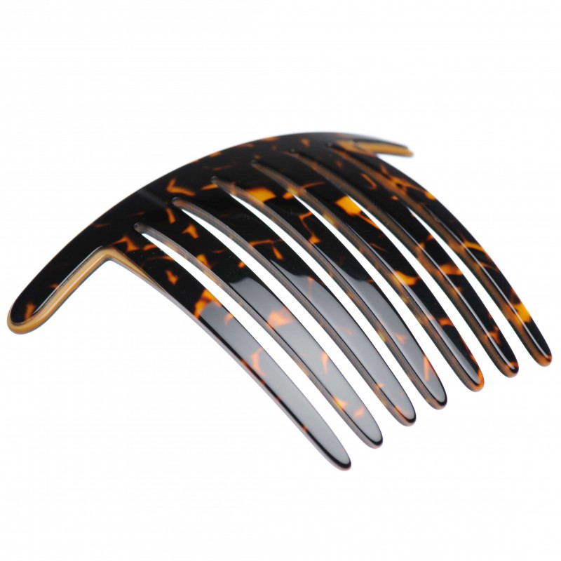 Large size regular shape Hair side comb in Dark brown demi and gold