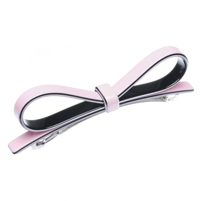 Medium size bow shape Hair barrette in Pink and black