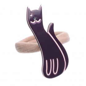Medium size cat shape Hair elastic with decoration in Violet and ivory