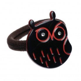 Medium size owl shape Hair elastic with decoration in Black and marlboro red