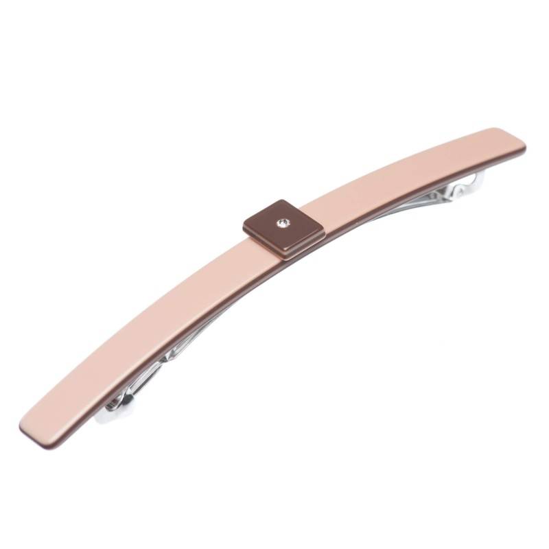 Medium size long and skinny shape Hair barrette in Old pink and dark brown