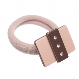 Medium size rectangular shape Hair elastic with decoration in Old pink and dark brown