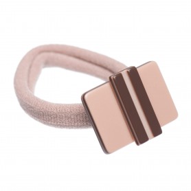 Medium size rectangular shape Hair elastic with decoration in Old pink and dark brown