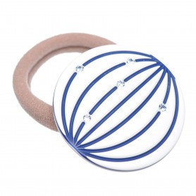 Medium size round shape Hair elastic with decoration in White and blue