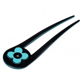 Medium size fork shape Hair pin in Black and turquoise