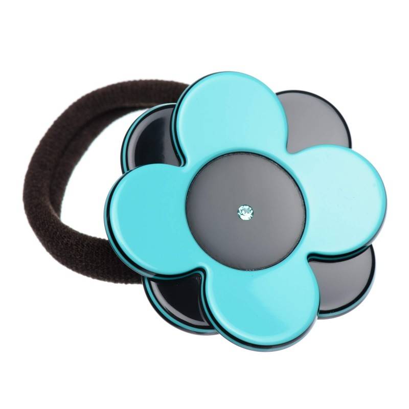 Medium size Hair elastic with decoration in Black and turquoise