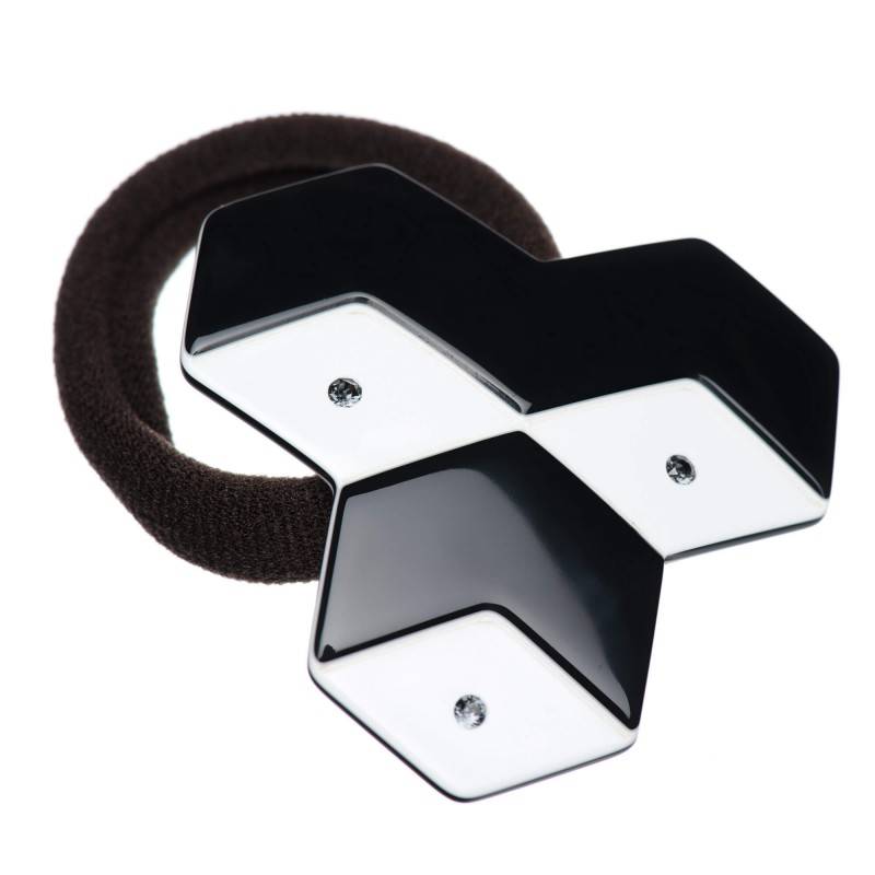 Medium size hexagon shape Hair elastic with decoration in Black and white