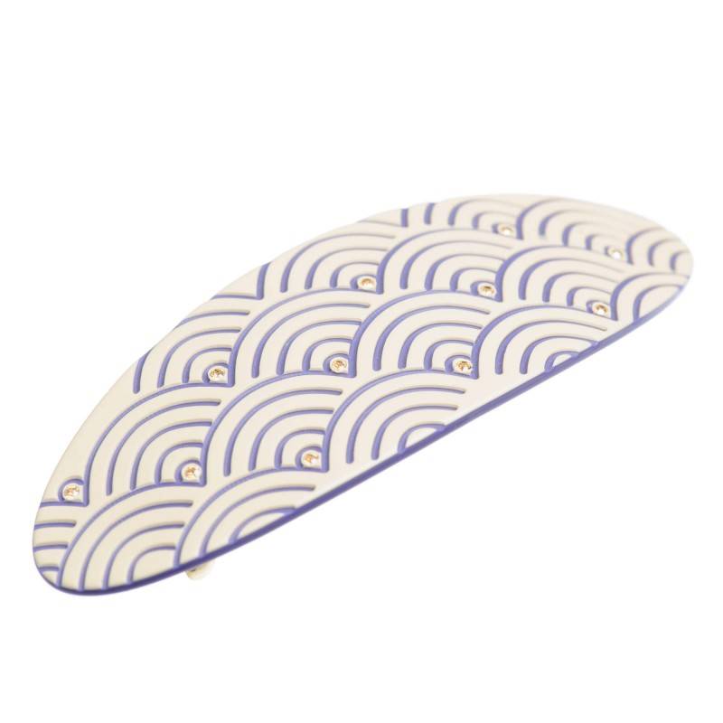 Large size oval shape Hair barrette in Ivory and violet