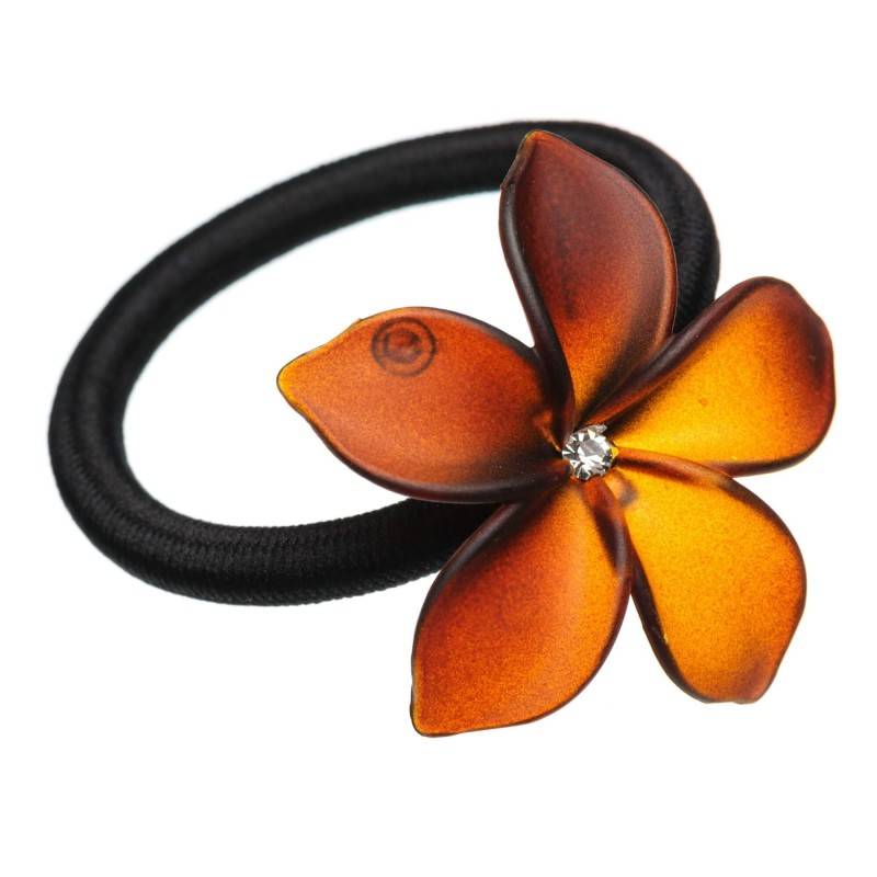 Medium size flower shape Hair elastic with decoration in Brown