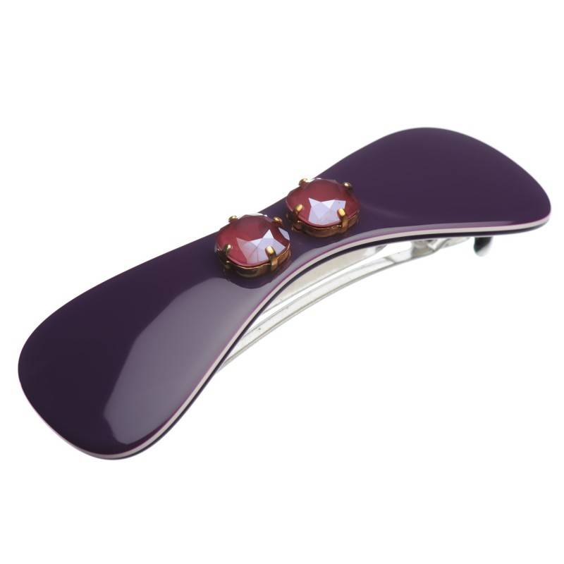 Medium size bow shape Hair barrette in Violet and ivory
