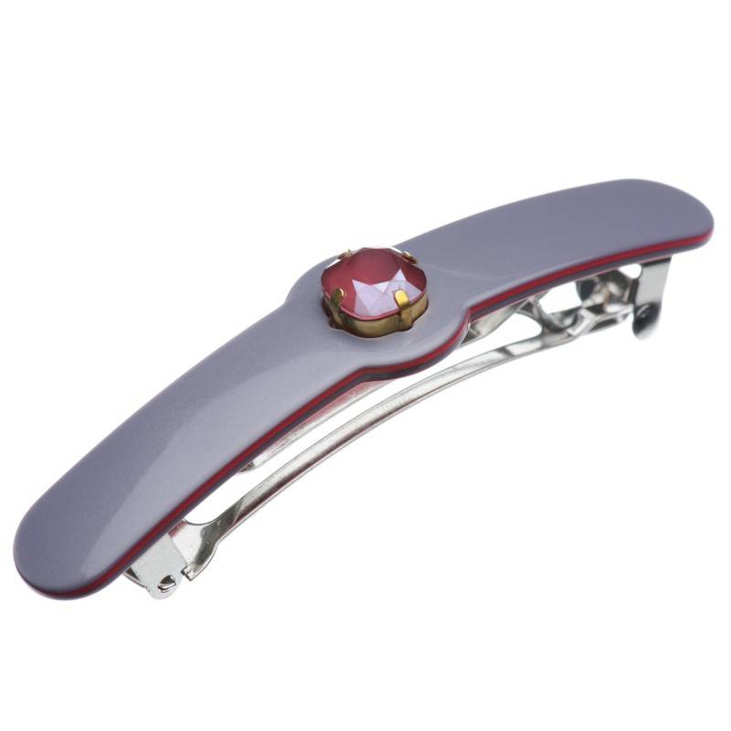 Medium size long and medium width shape Hair barrette in Pewter grey and raspberry