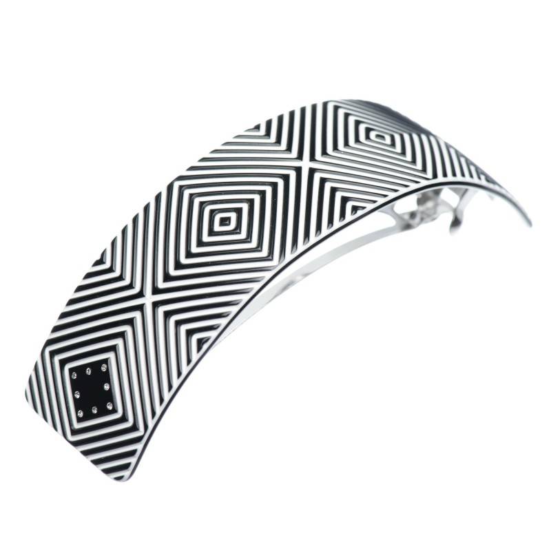 Very large size rectangular shape Hair barrette in Black and white