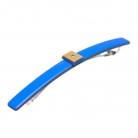 Medium size long and skinny shape Hair barrette in Fluo electric blue and gold