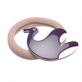 Medium size bird shape Hair elastic with decoration in Violet and ivory