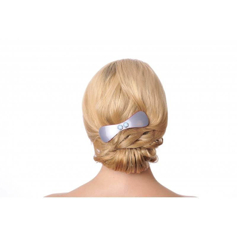 HAIR BARRETTE IN PEWTER GREY AND RASPBERRY