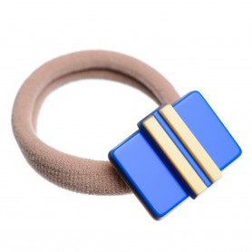Medium size rectangular shape Hair elastic with decoration in Fluo electric blue and gold