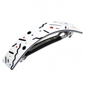 Large size rectangular shape Hair barrette in White and black
