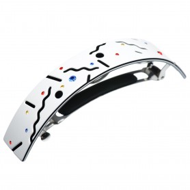 Very large size rectangular shape Hair barrette in White and black