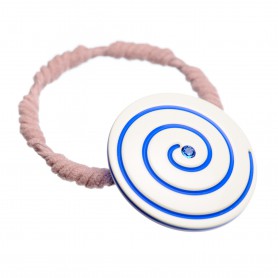 Medium size round shape Hair elastic with decoration in Ivory and fluo electric blue